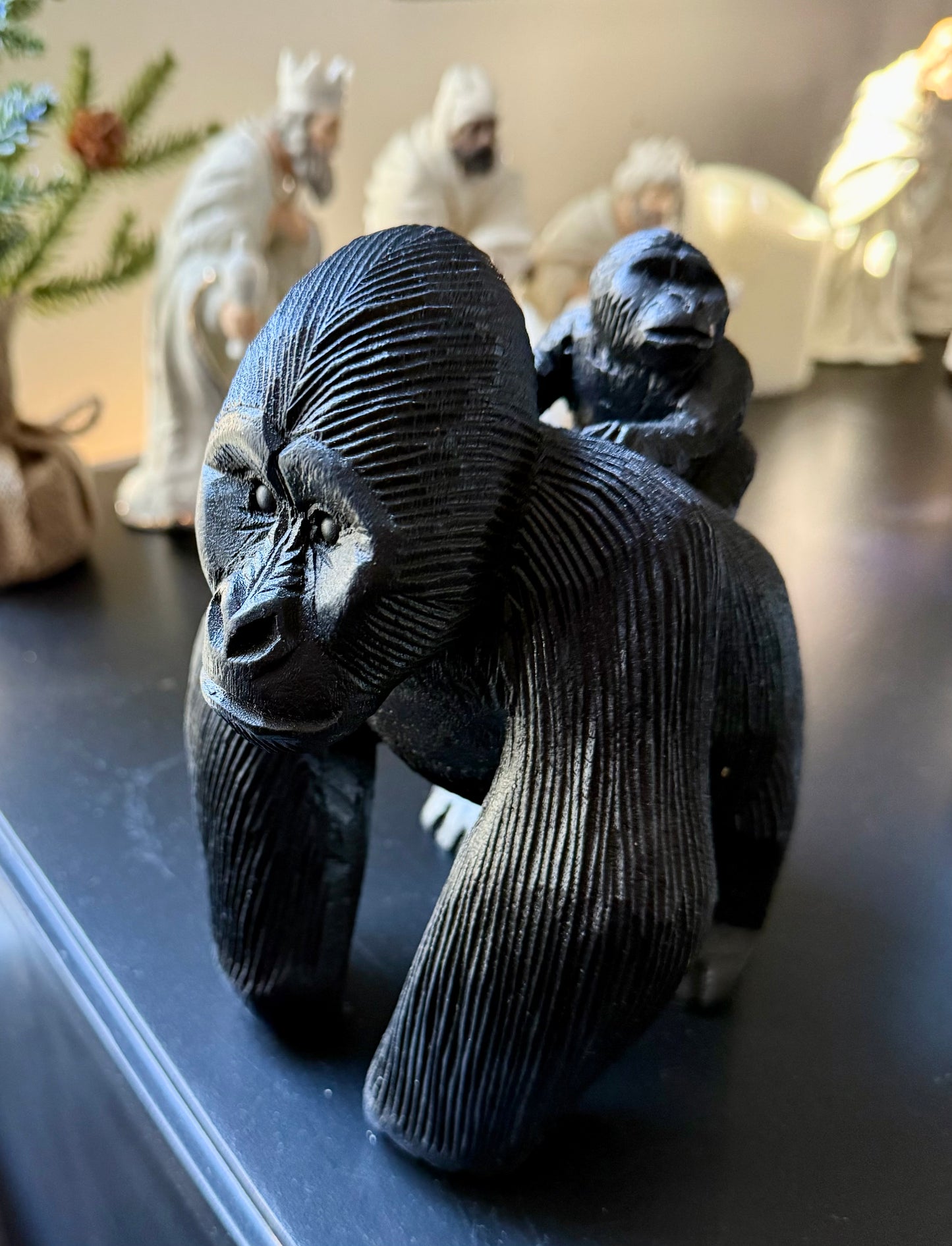 Hand-Carved Gorilla, Mother with Baby (more available)